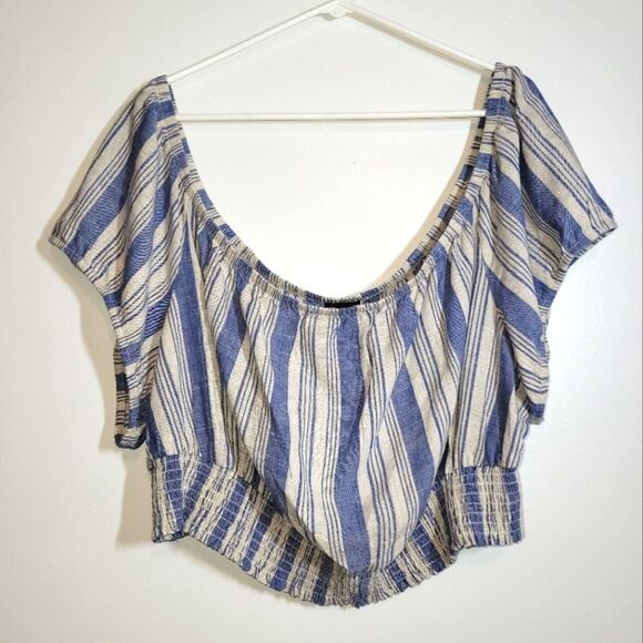 New Torrid Linen Striped Off Shoulder Crop Top 5 5X - Picture 3 of 12